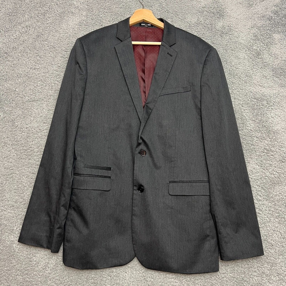 Express Blazer Mens 42R Gray Excellent Slim Fit Two‎ Button Notched Suit Jacket